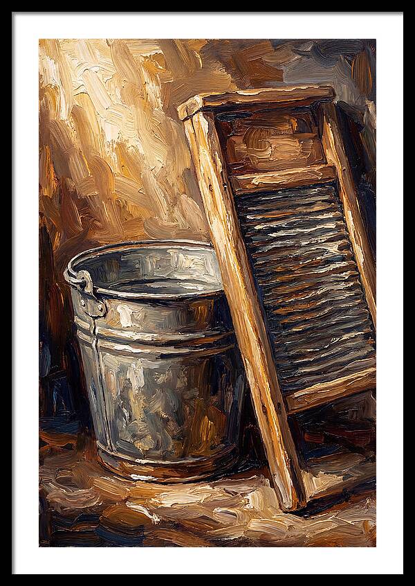 Antique Washboard And Zinc Bucket