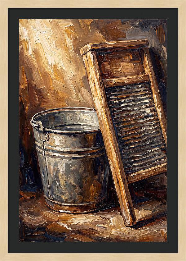 Antique Washboard And Zinc Bucket