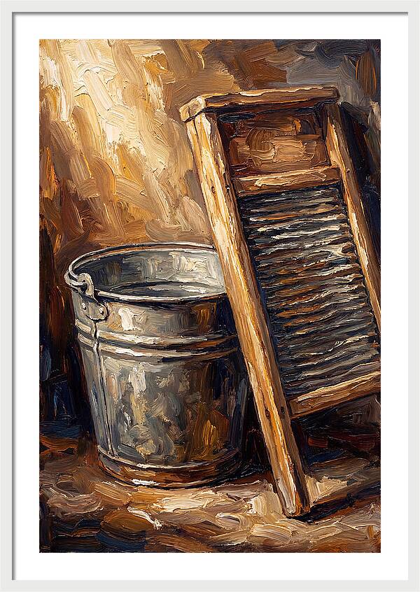 Antique Washboard And Zinc Bucket