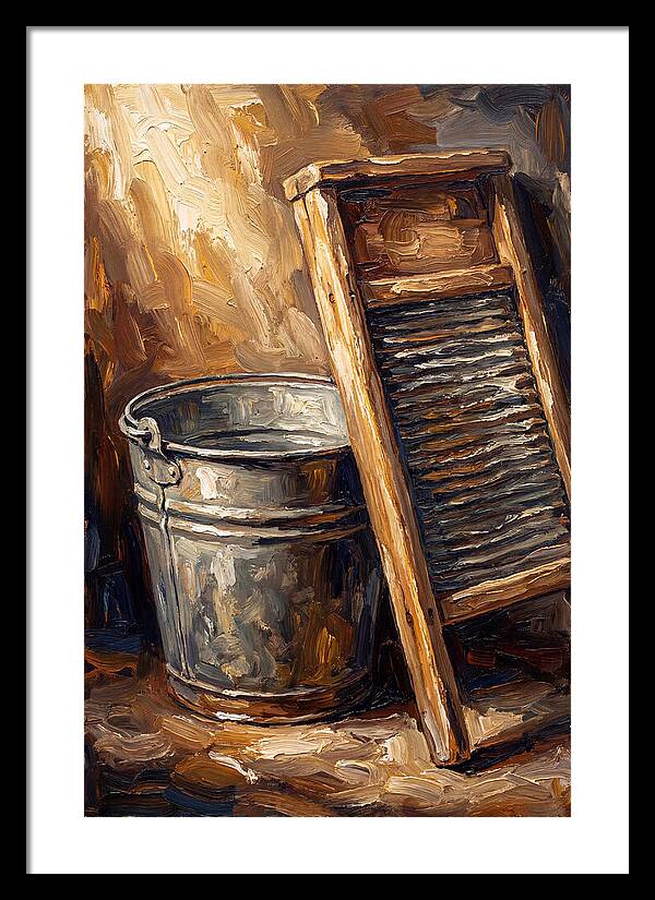Antique Washboard And Zinc Bucket
