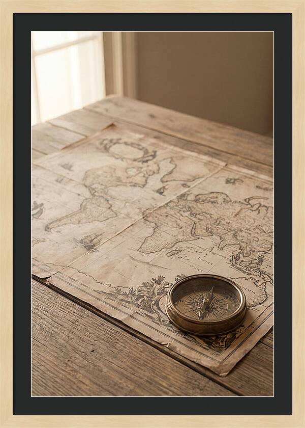 Antique World Map And Compass