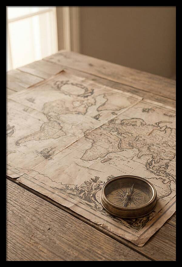 Antique World Map And Compass
