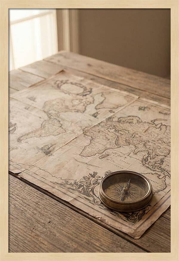 Antique World Map And Compass
