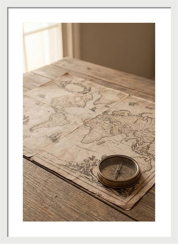 Antique World Map And Compass