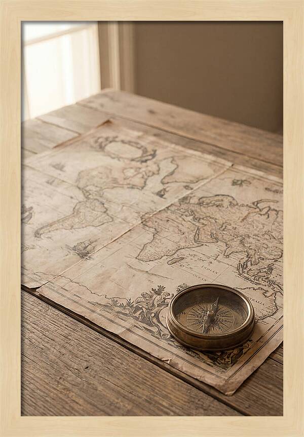 Antique World Map And Compass