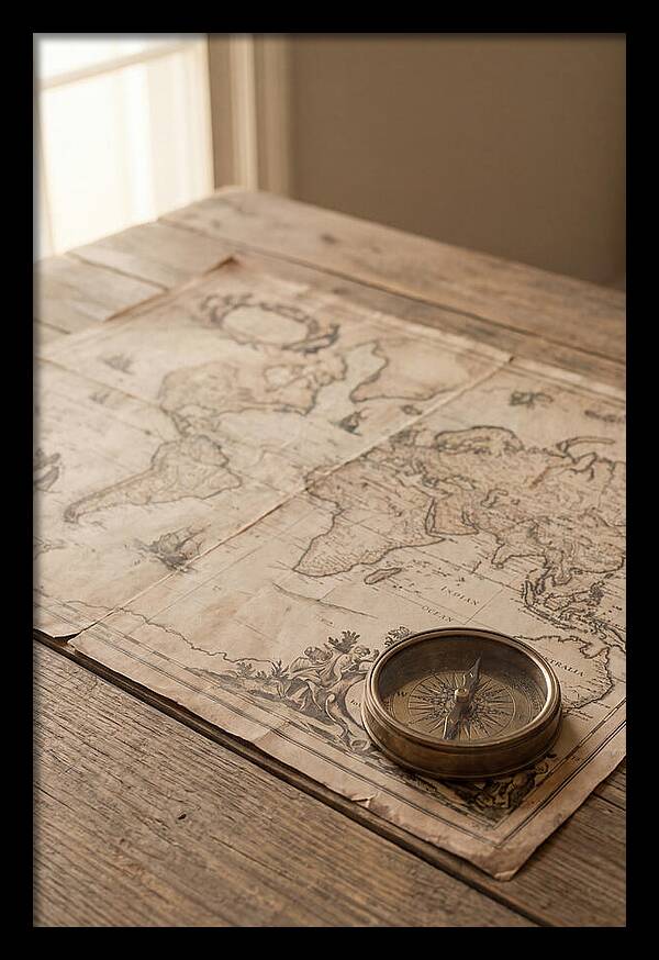 Antique World Map And Compass