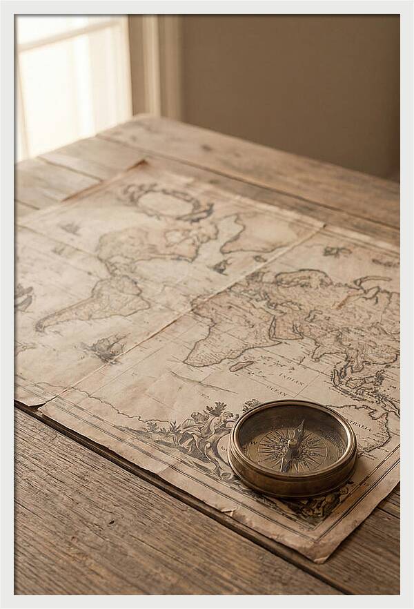 Antique World Map And Compass