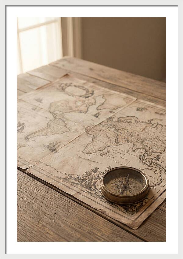 Antique World Map And Compass