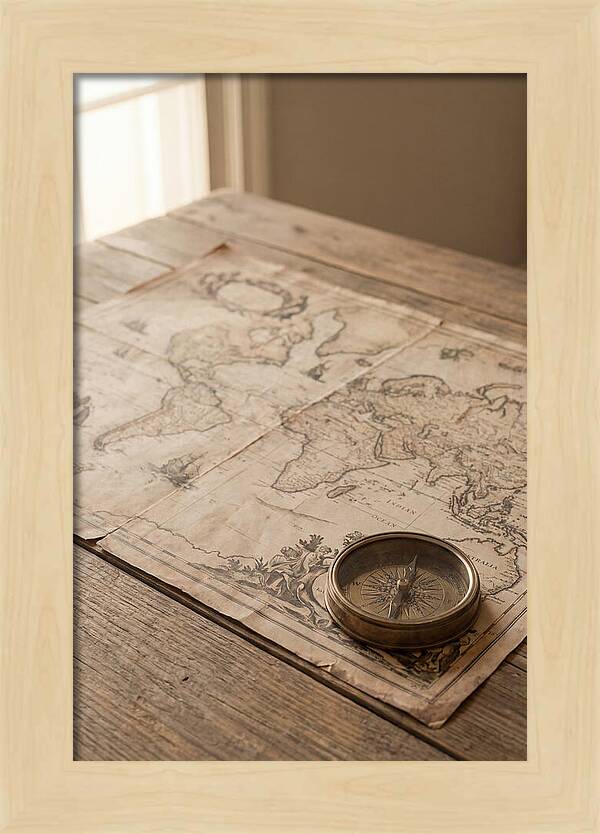 Antique World Map And Compass
