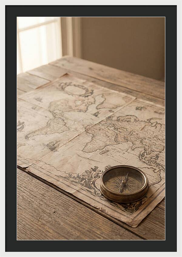 Antique World Map And Compass