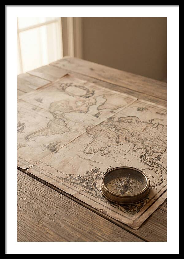 Antique World Map And Compass