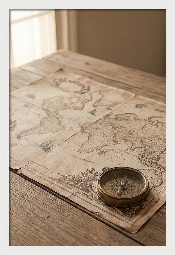 Antique World Map And Compass