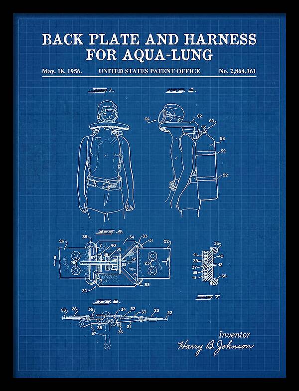 Aqua Lung Harness Blueprint Patent Us2864361a