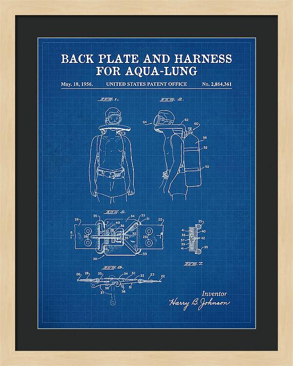Aqua Lung Harness Blueprint Patent Us2864361a