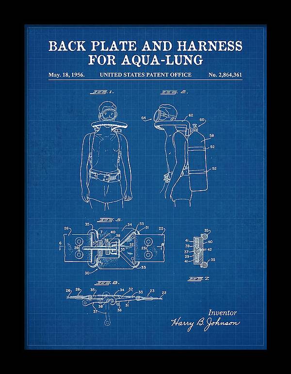 Aqua Lung Harness Blueprint Patent Us2864361a