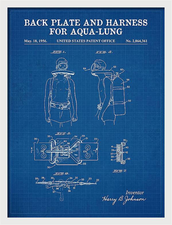 Aqua Lung Harness Blueprint Patent Us2864361a