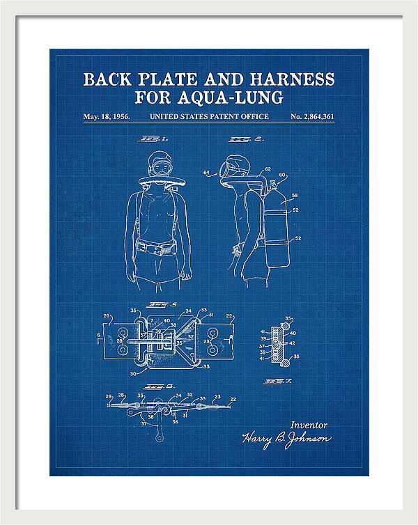 Aqua Lung Harness Blueprint Patent Us2864361a