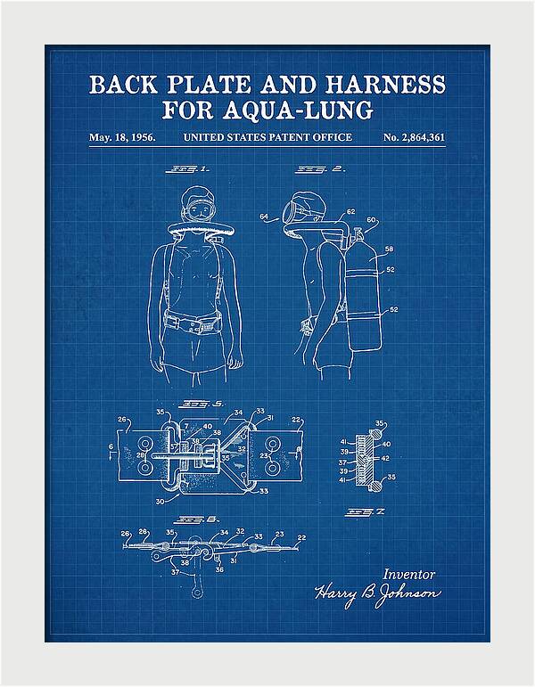 Aqua Lung Harness Blueprint Patent Us2864361a