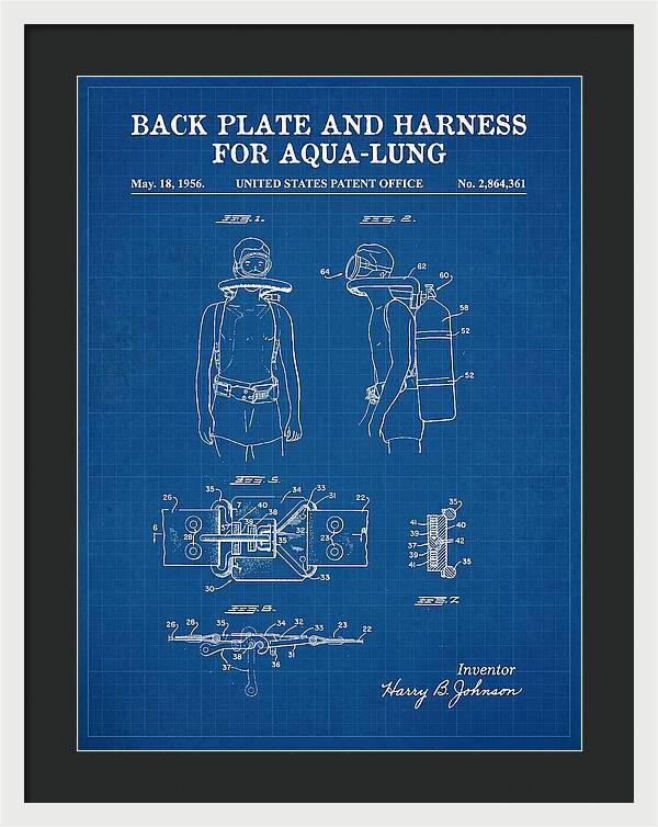 Aqua Lung Harness Blueprint Patent Us2864361a