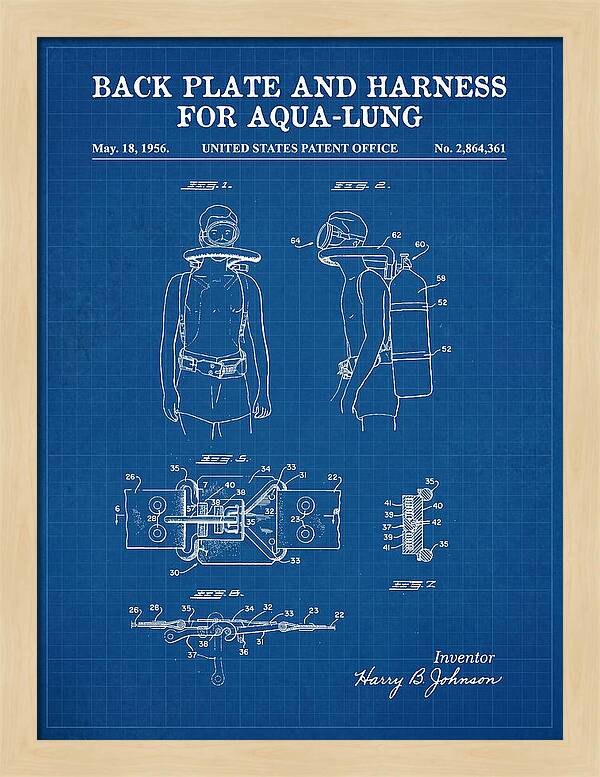 Aqua Lung Harness Blueprint Patent Us2864361a