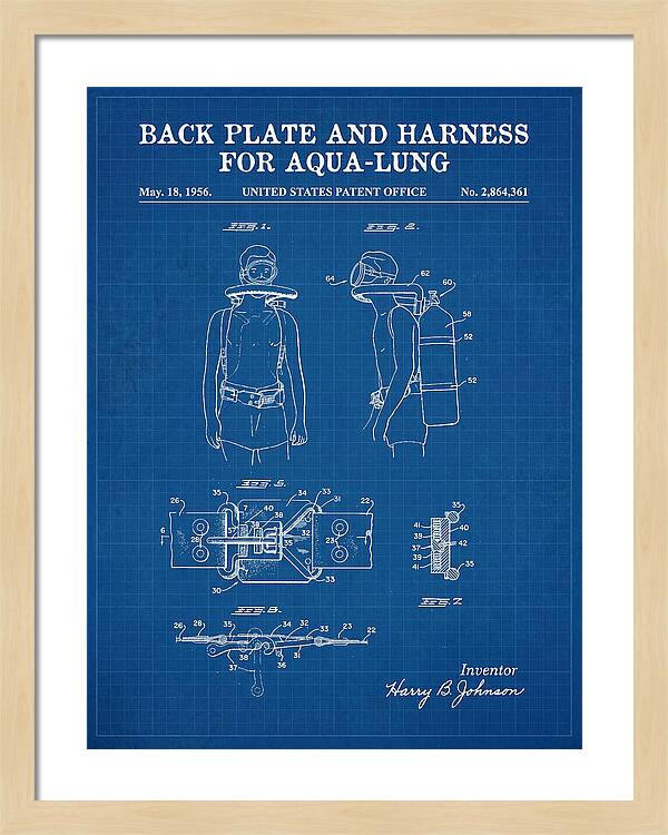 Aqua Lung Harness Blueprint Patent Us2864361a