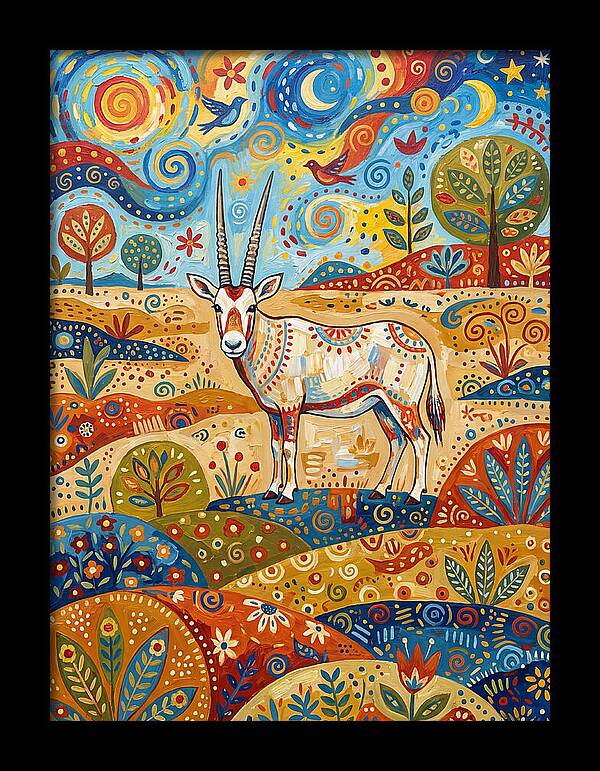 Arabian Oryx In Vibrant Landscape