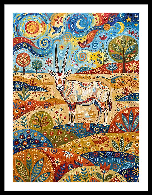 Arabian Oryx In Vibrant Landscape