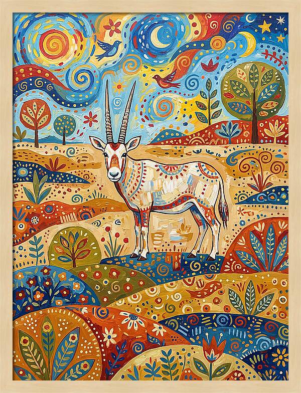 Arabian Oryx In Vibrant Landscape