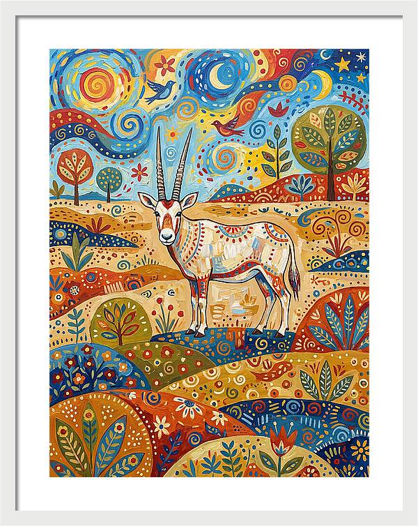 Arabian Oryx In Vibrant Landscape