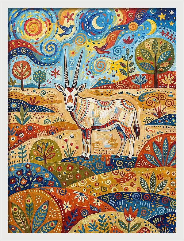 Arabian Oryx In Vibrant Landscape