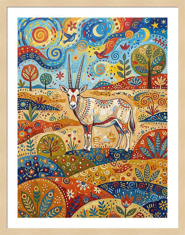 Arabian Oryx In Vibrant Landscape