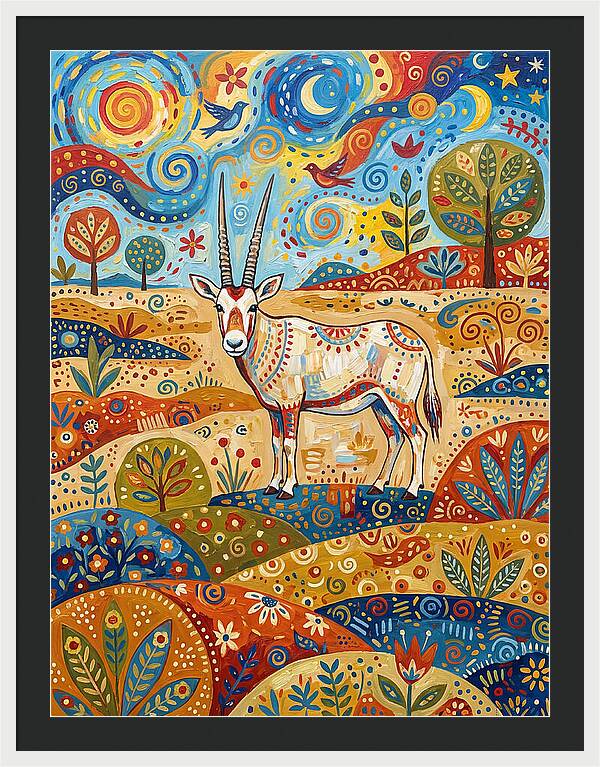 Arabian Oryx In Vibrant Landscape