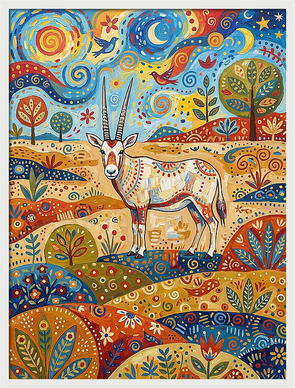 Arabian Oryx In Vibrant Landscape