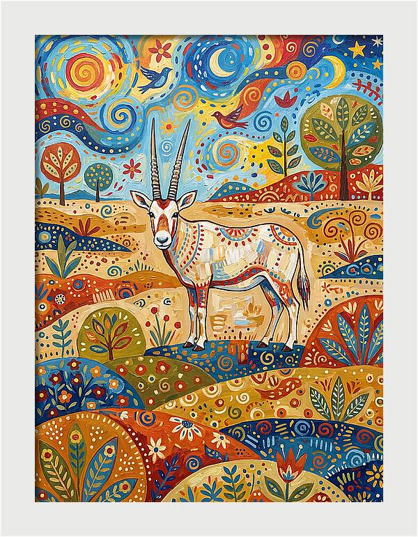 Arabian Oryx In Vibrant Landscape