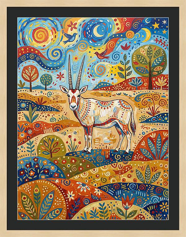 Arabian Oryx In Vibrant Landscape