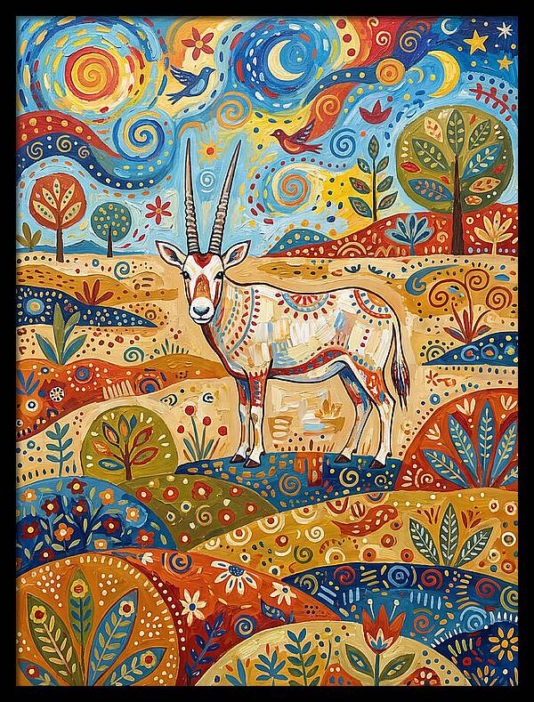 Arabian Oryx In Vibrant Landscape