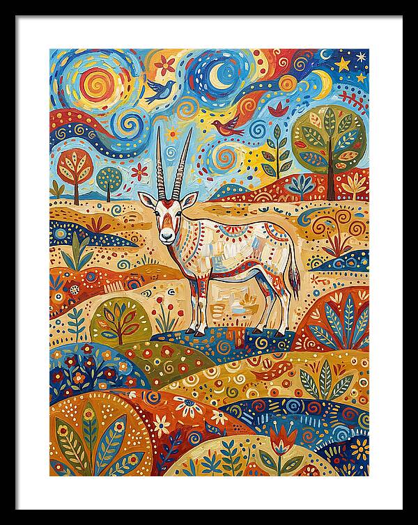 Arabian Oryx In Vibrant Landscape