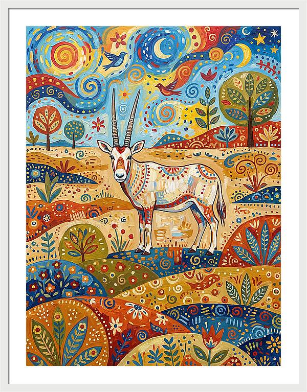 Arabian Oryx In Vibrant Landscape