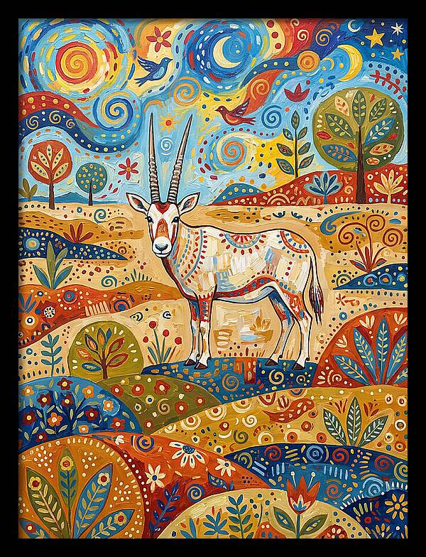 Arabian Oryx In Vibrant Landscape