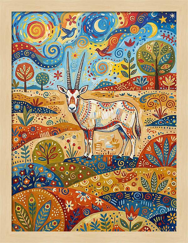 Arabian Oryx In Vibrant Landscape