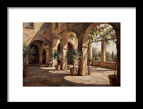 Arched Colonnade Along Quiet Courtyard