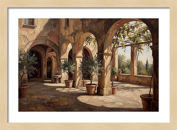 Arched Colonnade Along Quiet Courtyard