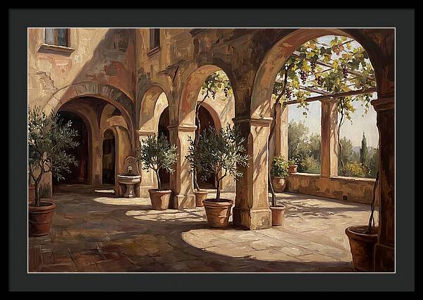 Arched Colonnade Along Quiet Courtyard