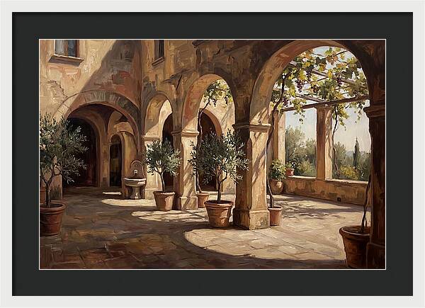 Arched Colonnade Along Quiet Courtyard