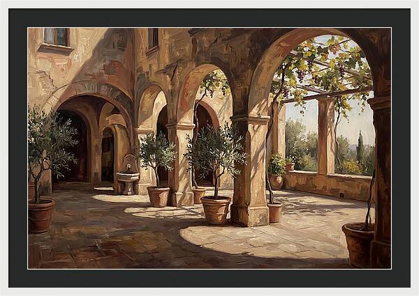 Arched Colonnade Along Quiet Courtyard