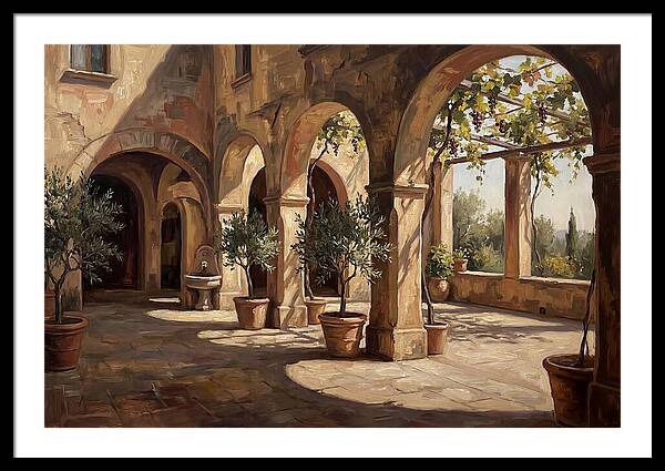 Arched Colonnade Along Quiet Courtyard