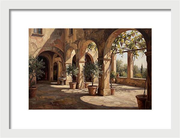 Arched Colonnade Along Quiet Courtyard