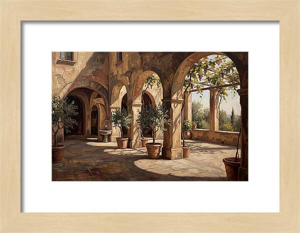 Arched Colonnade Along Quiet Courtyard