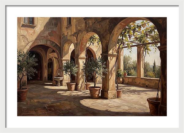 Arched Colonnade Along Quiet Courtyard