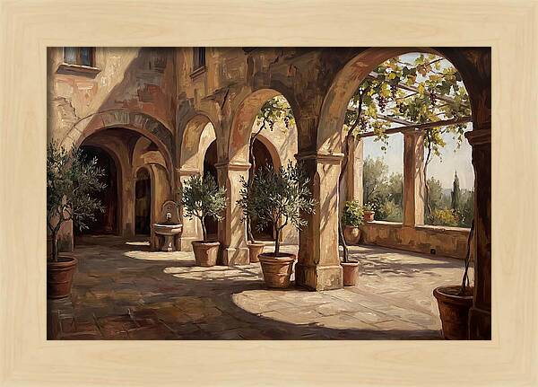 Arched Colonnade Along Quiet Courtyard